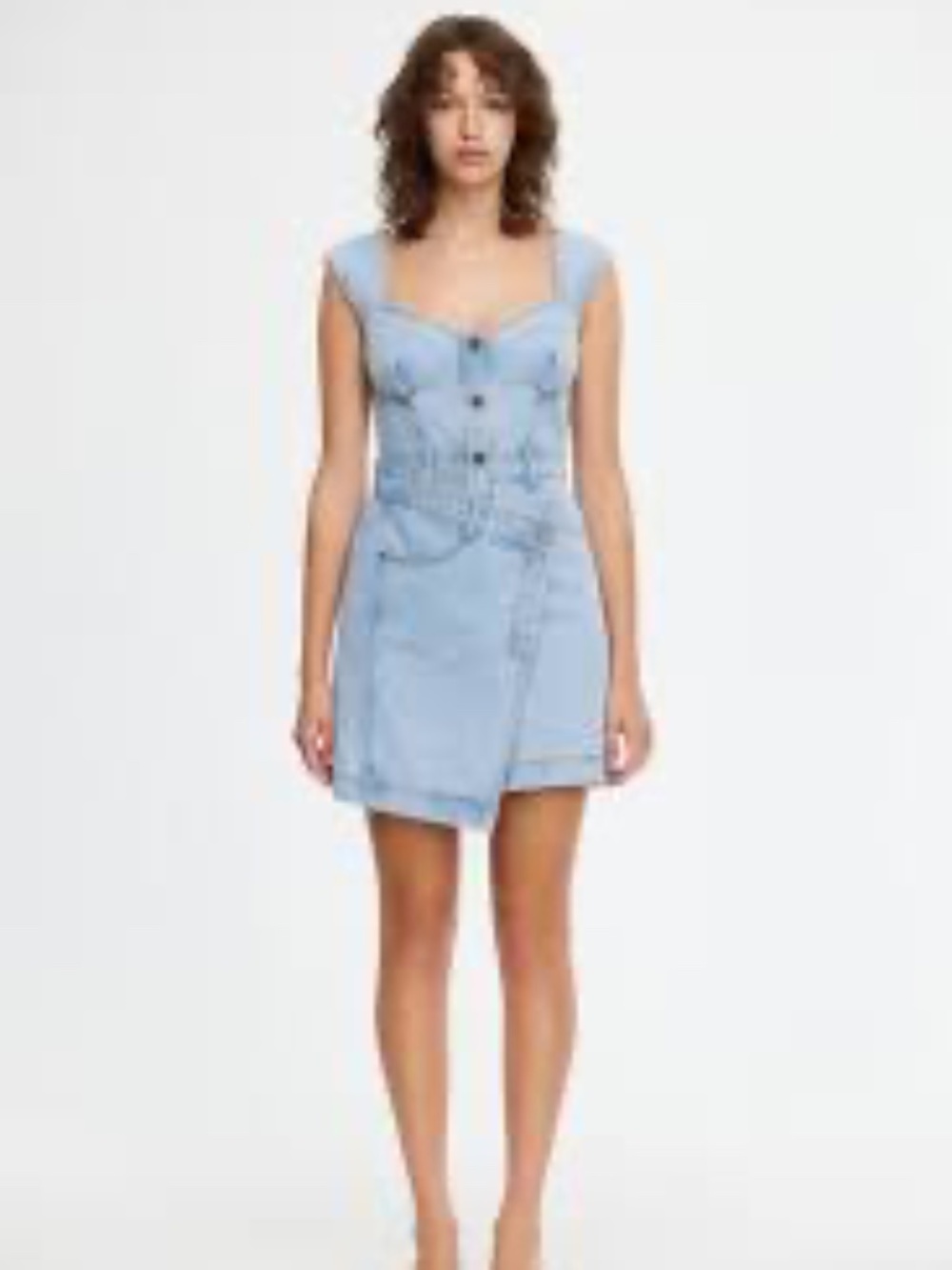 Acler Amesbury denim mini dress with gold buttons, size US4